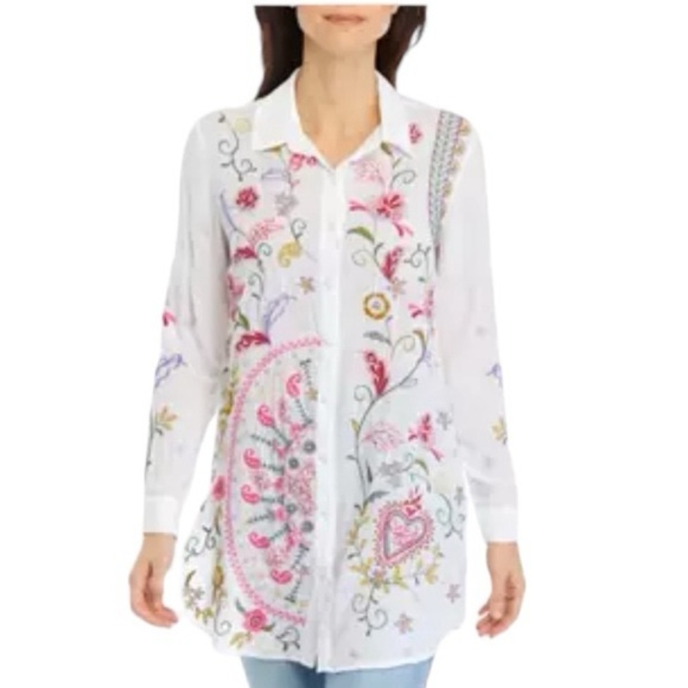 Philosophy Embroidered Floral White Blouse
